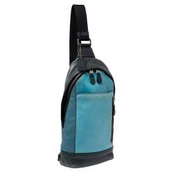 Pre Owned Coach Two Tone Blue Leather Manhattan Sling Backpack