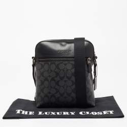 Coach Black/Grey Signature Coated Canvas and Leather Houston Flight Messenger Bag