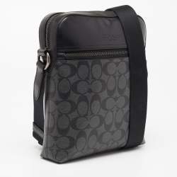 Coach Black/Grey Signature Coated Canvas and Leather Houston Flight Messenger Bag
