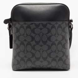 Coach Black/Grey Signature Coated Canvas and Leather Houston Flight Messenger Bag