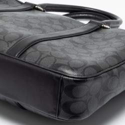 Coach Black Signature Coated Canvas and Leather Perry Slim Laptop Bag