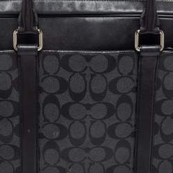 Coach Black Signature Coated Canvas and Leather Perry Slim Laptop Bag
