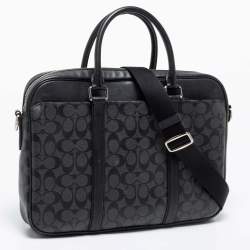 Coach Black Signature Coated Canvas and Leather Perry Slim Laptop Bag