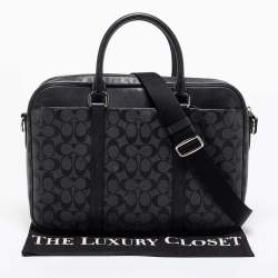 Coach Black Signature Coated Canvas and Leather Perry Slim Laptop Bag