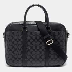 Coach Black Signature Coated Canvas and Leather Perry Slim Laptop Bag Coach