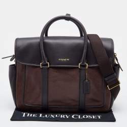 Coach Two Tone Dark Brown Leather Commuter Briefcase 
