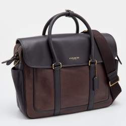 Coach Two Tone Dark Brown Leather Commuter Briefcase 