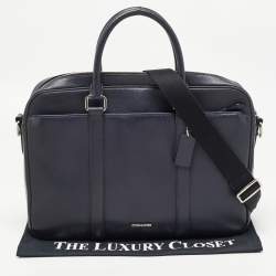 Coach Dark Blue Leather Perry Slim Laptop Bag