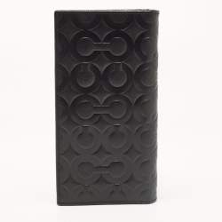 Coach Black Signature Embossed Leather Breast Pocket Long Wallet