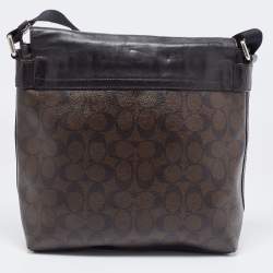 Coach Black/Brown Signature Coated Canvas and Leather Charles Messenger Bag