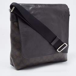 Coach Black/Brown Signature Coated Canvas and Leather Charles Messenger Bag