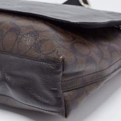 Coach Black/Brown Signature Coated Canvas and Leather Charles Messenger Bag