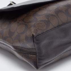 Coach Black/Brown Signature Coated Canvas and Leather Charles Messenger Bag