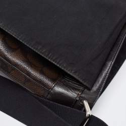 Coach Black/Brown Signature Coated Canvas and Leather Charles Messenger Bag