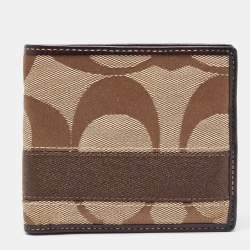 Coach Beige/Brown Signature Canvas Compact Bifold Wallet    