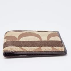 Coach Beige/Brown Signature Canvas Compact Bifold Wallet    