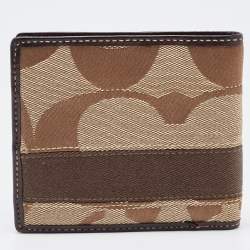 Coach Beige/Brown Signature Canvas Compact Bifold Wallet    