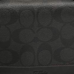 Coach Grey/Black Signature Canvas and Leather Zip Wristlet Pouch