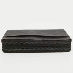 Coach Grey/Black Signature Canvas and Leather Zip Wristlet Pouch