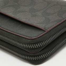 Coach Grey/Black Signature Canvas and Leather Zip Wristlet Pouch