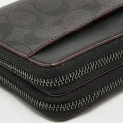 Coach Grey/Black Signature Canvas and Leather Zip Wristlet Pouch