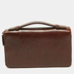 Coach Brown Leather Double Zip Travel Organizer 