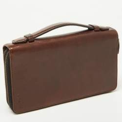 Coach Brown Leather Double Zip Travel Organizer 
