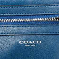 Coach Navy Blue Leather Front Pocket Slim Messenger Bag 