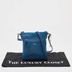 Coach Navy Blue Leather Front Pocket Slim Messenger Bag 