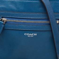 Coach Navy Blue Leather Front Pocket Slim Messenger Bag 