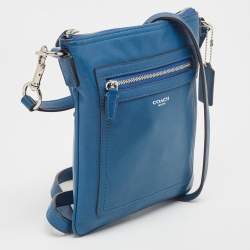 Coach Navy Blue Leather Front Pocket Slim Messenger Bag 
