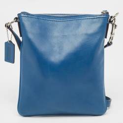 Coach Navy Blue Leather Front Pocket Slim Messenger Bag 
