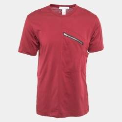 Comme des Garcons Shirt Burgundy Cotton Zip Detail T-Shirt L