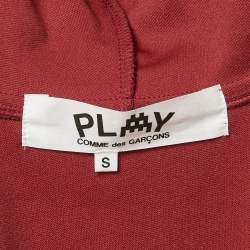Comme des Garcons PLAY Dark Red Jersey Zip-Up Invader Hooded Sweatshirt S