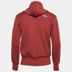Comme des Garcons PLAY Dark Red Jersey Zip-Up Invader Hooded Sweatshirt S