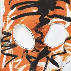 Pre Owned Comme des Garcons White Tiger Printed Cotton Knit Cutout Detail T-Shirt S