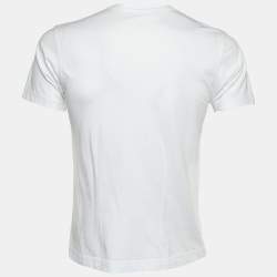 Pre Owned Comme des Garcons White Tiger Printed Cotton Knit Cutout Detail T-Shirt S