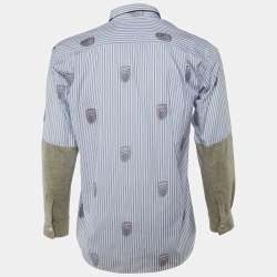 Pre Owned Comme des Garçons White & Blue Striped Contrast Sleeve Detail Shirt XS