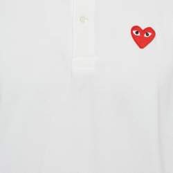 Pre Owned Comme des Garçons Play White Heart Pique Polo T-Shirt XL