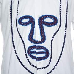 Comme des Garcons White Cotton Face Motif Embroidered Shirt S
