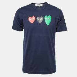 Comme des Garcons Play Navy Blue Heart Print Cotton Crew Neck T-Shirt L