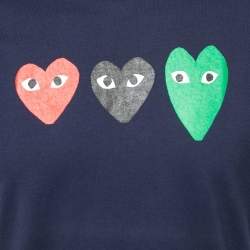 Comme des Garcons Play Navy Blue Heart Print Cotton Crew Neck T-Shirt L