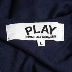 Comme des Garcons Play Navy Blue Heart Print Cotton Crew Neck T-Shirt L