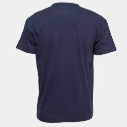 Pre Owned Comme des Garcons Play Navy Blue Heart Appliqued Cotton Crew Neck T-Shirt XL