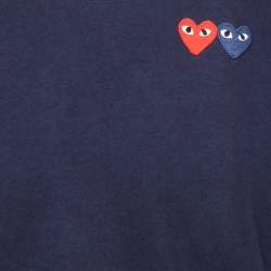 Pre Owned Comme des Garcons Play Navy Blue Heart Appliqued Cotton Crew Neck T-Shirt XL