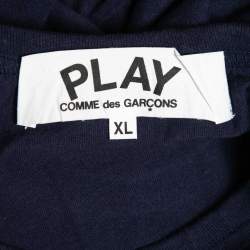 Pre Owned Comme des Garcons Play Navy Blue Heart Appliqued Cotton Crew Neck T-Shirt XL
