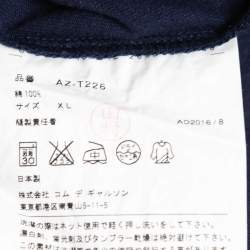 Pre Owned Comme des Garcons Play Navy Blue Heart Appliqued Cotton Crew Neck T-Shirt XL