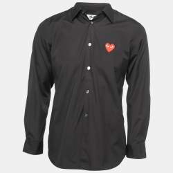 Comme des Garçons Black Cotton Heart Applique Button Front Shirt M