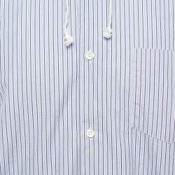 Comme des Garçons Blue Striped Cotton Button Front Hooded Full Sleeve Shirt M