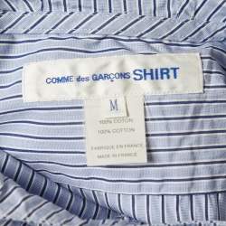Comme des Garçons Blue Striped Cotton Button Front Hooded Full Sleeve Shirt M